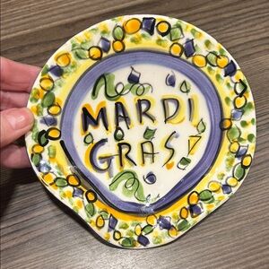 RARE! VICKI CARROLL Festive Mardi Gras Ceramic spoon rest Trinket/jewelry holder